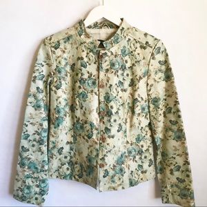 Leather Vintage Rose Print Moto Jacket